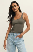 khaki green rib tank top