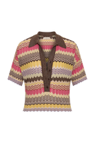 multi color stripe polo knit top