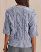 short sleeve cable knit sweater in blue