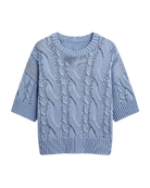 short sleeve cable knit sweater in blue