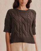 short sleeve brown cable knit sweater