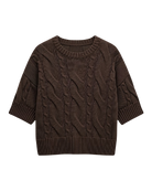 short sleeve brown cable knit sweater