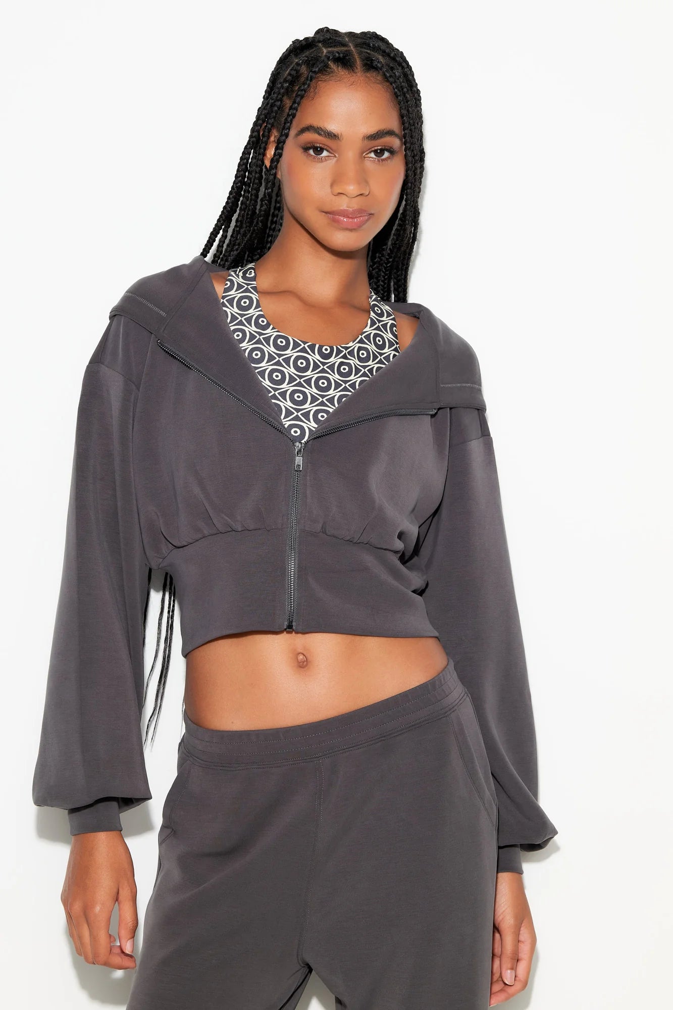 crop zip hoodie in an ash colour