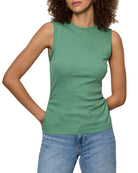 green ribbed tank top with ruching on thee sides