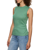 green ribbed tank top with ruching on thee sides
