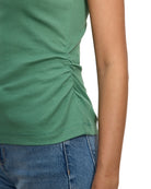 green ribbed tank top with ruching on thee sides