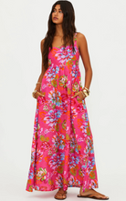 maxi dress in pink with floral prints 