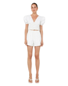 white shorts with light grey pin stripe