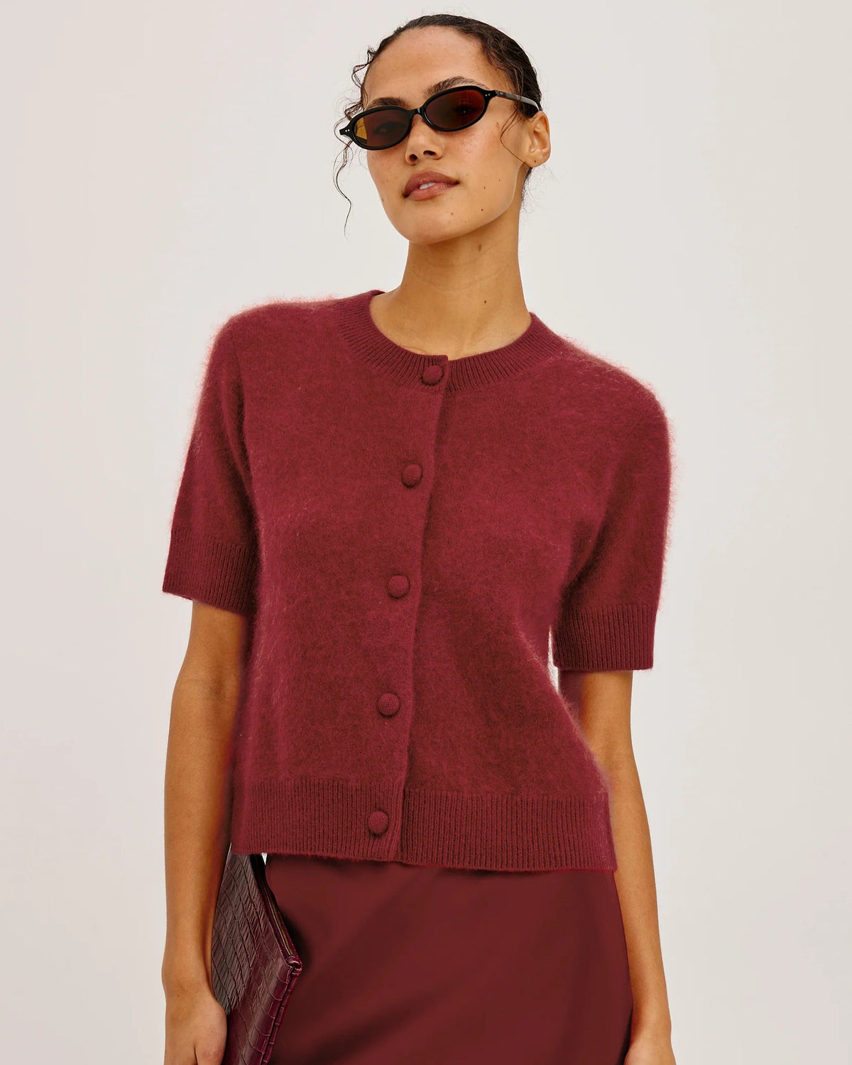 red short sleeve cardigan 