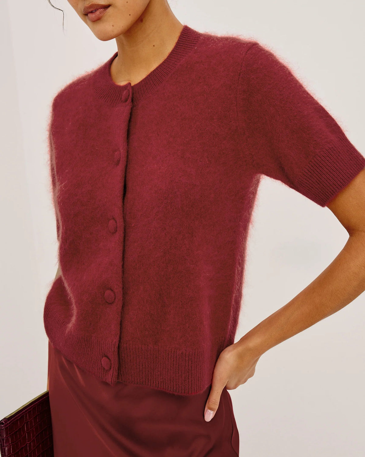 red short sleeve cardigan 