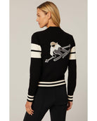 black zip up sweater with a skiier on the back