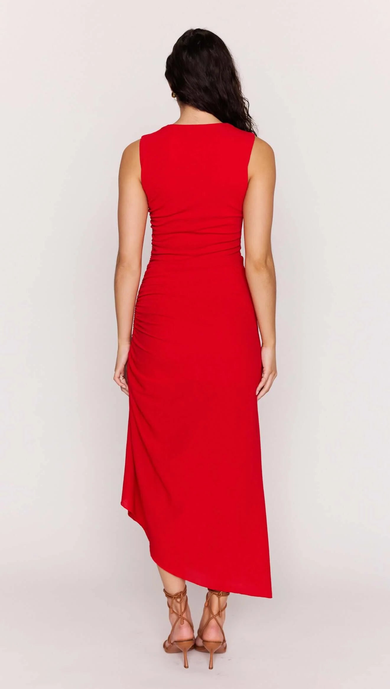 midi red sleeveless dress