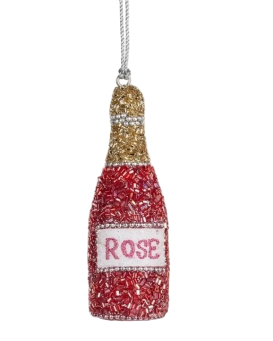 pink beaded rose bottle ornament