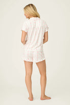 pj short in white with pink flowers