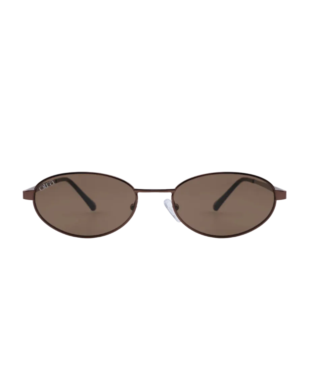 oval brown sunglasses with a thin frame