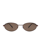 oval brown sunglasses with a thin frame