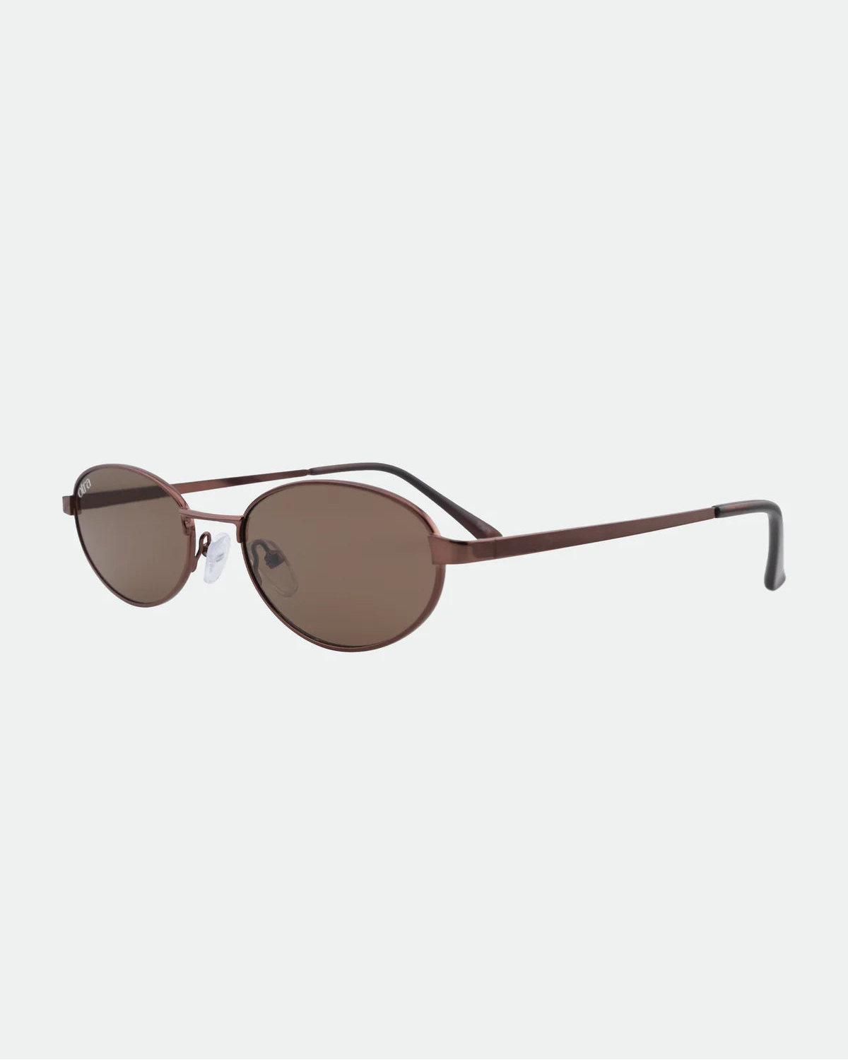 oval brown sunglasses with a thin frame