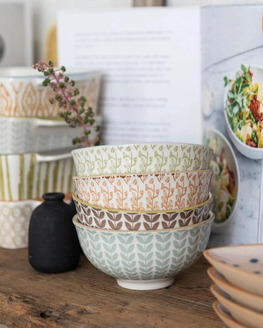 Stack of patterned ceramic bowls 