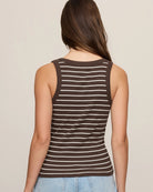 brown and white striped ribbed tank top