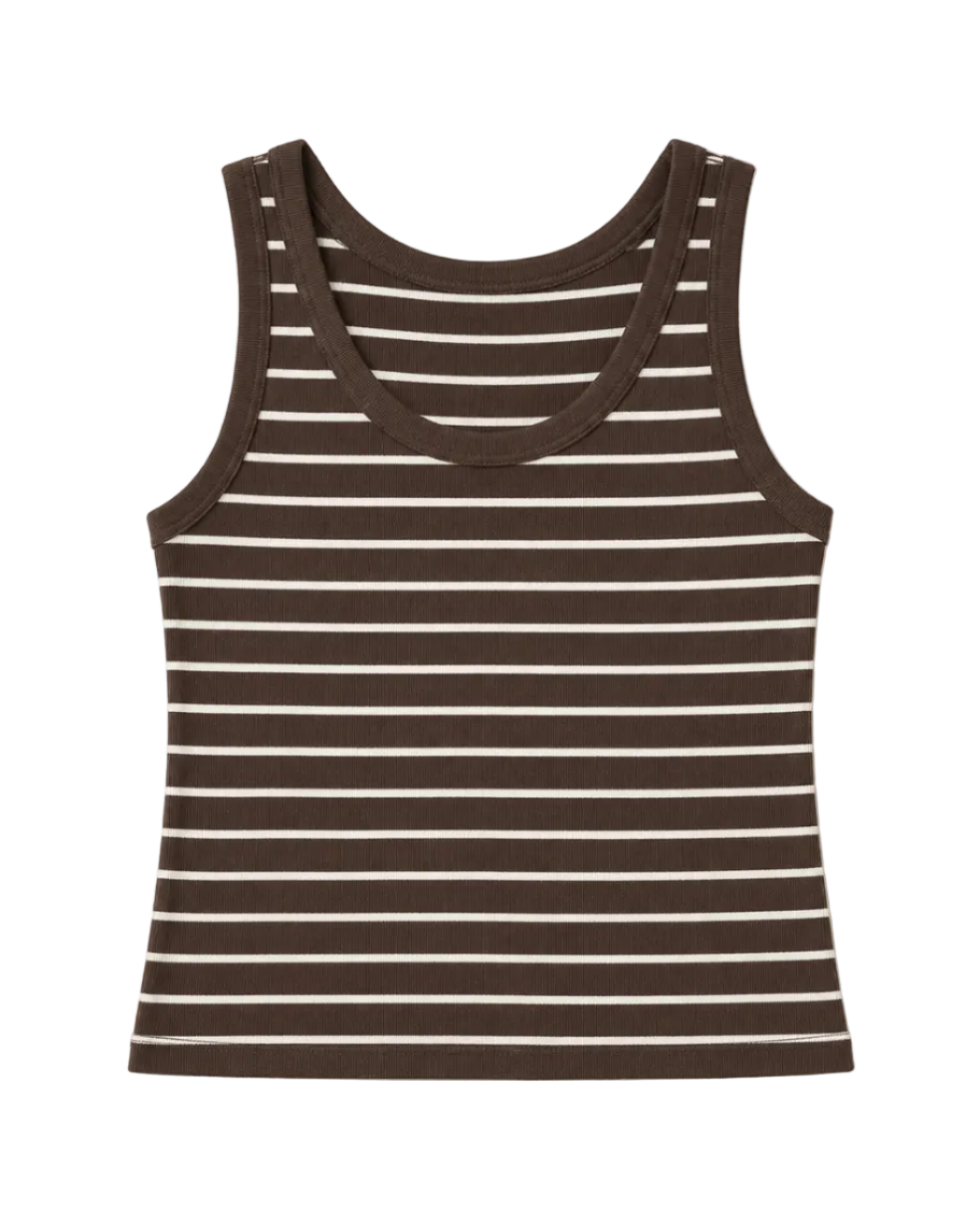 brown and white striped ribbed tank top