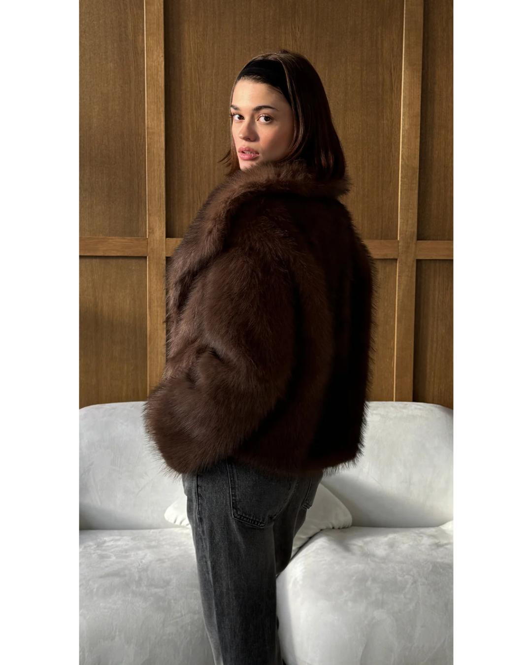 faux fur coat in brown