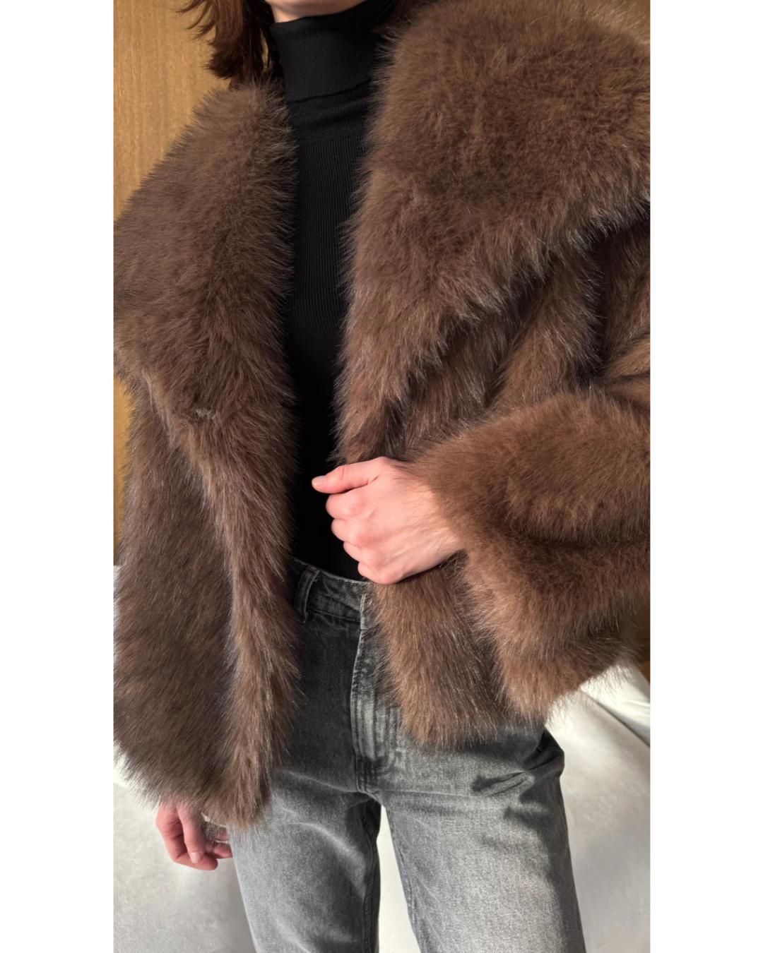 faux fur coat in brown