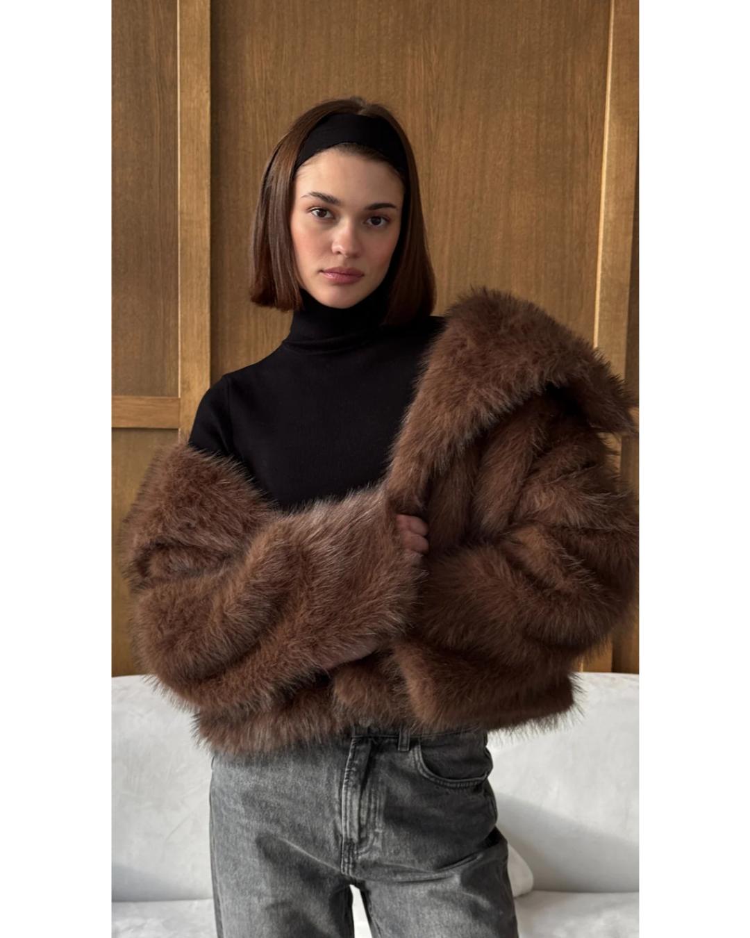 faux fur coat in brown