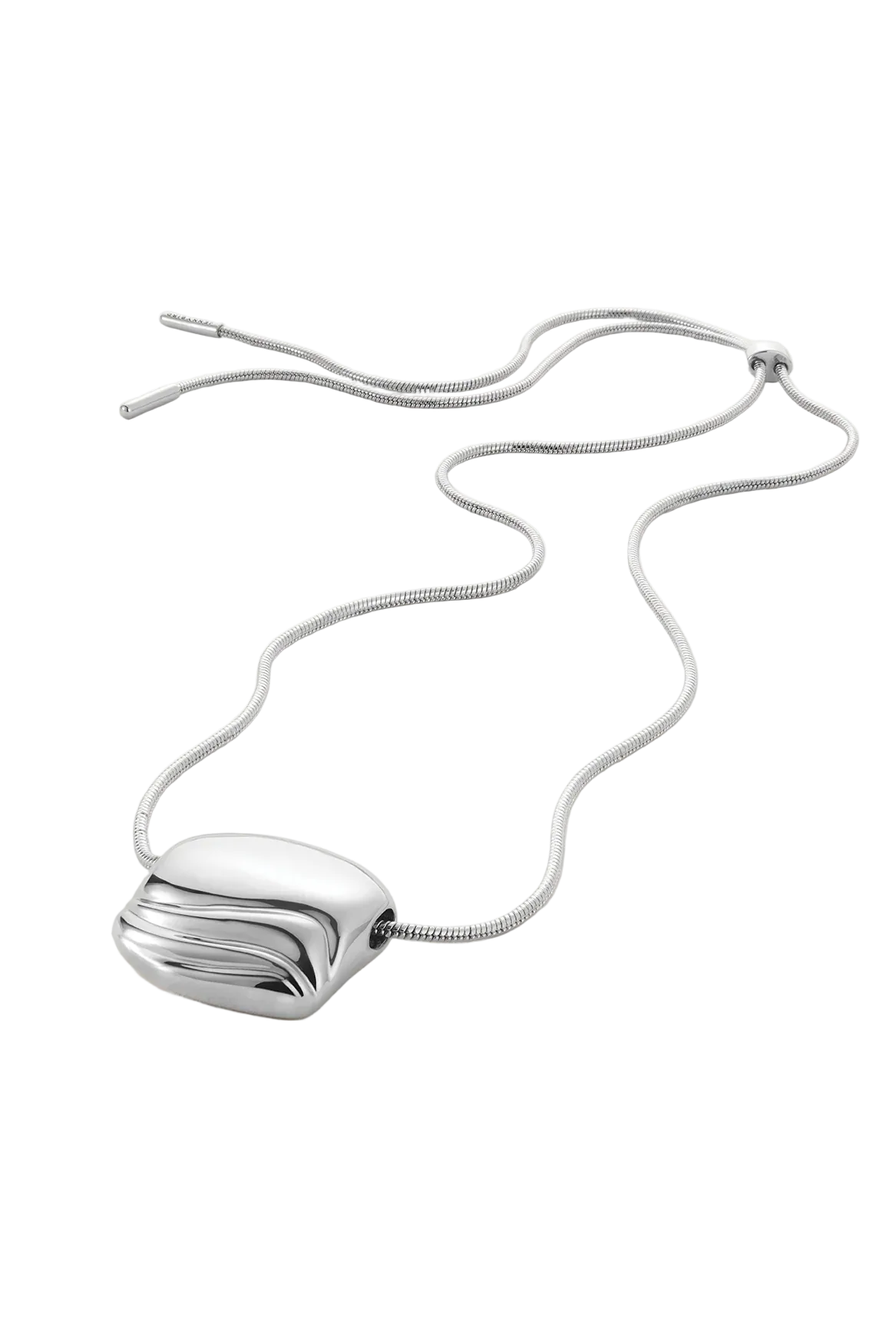 necklace with a statement solver pendant on a long thick silver chain