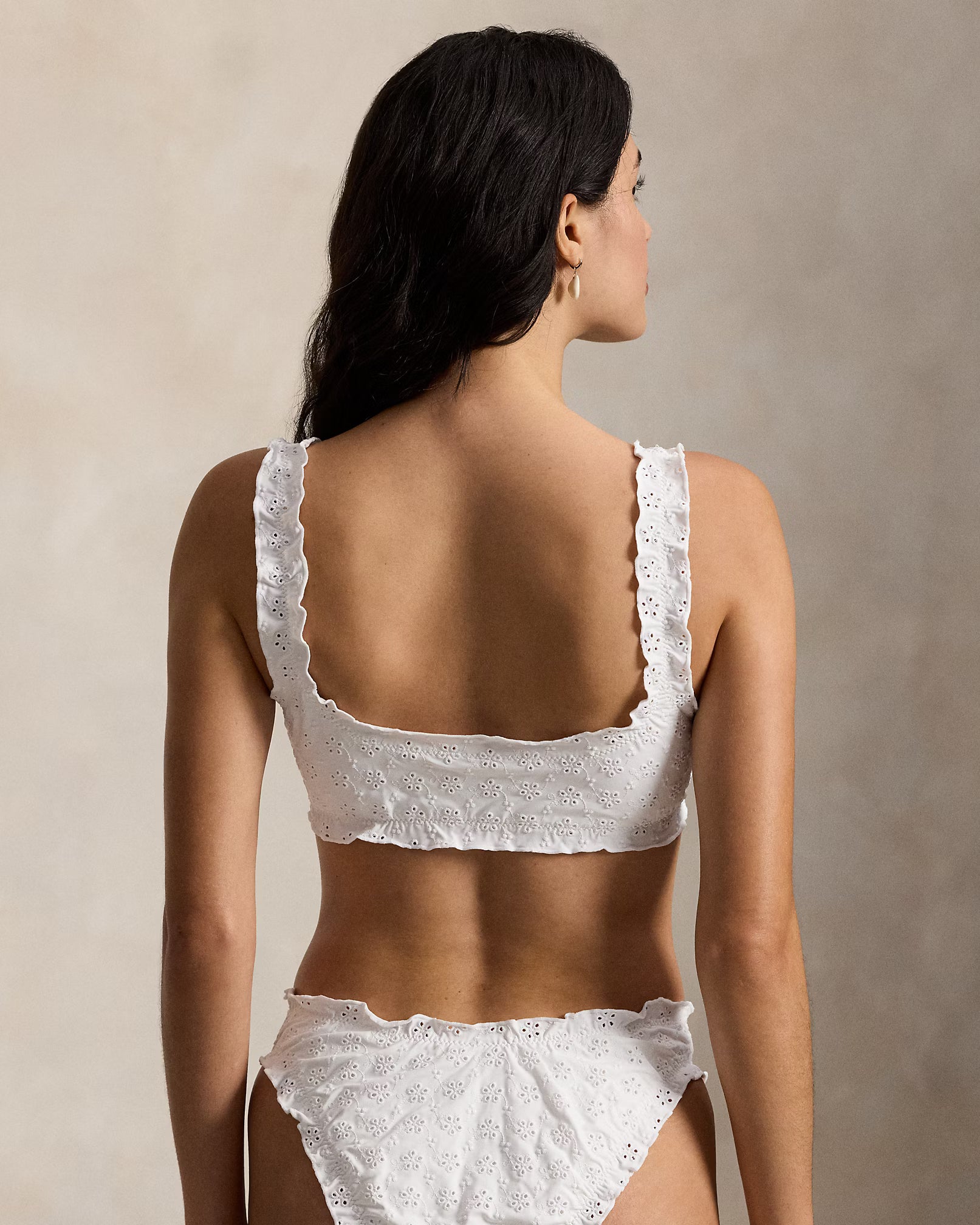 white eyelet ruffle bikini top