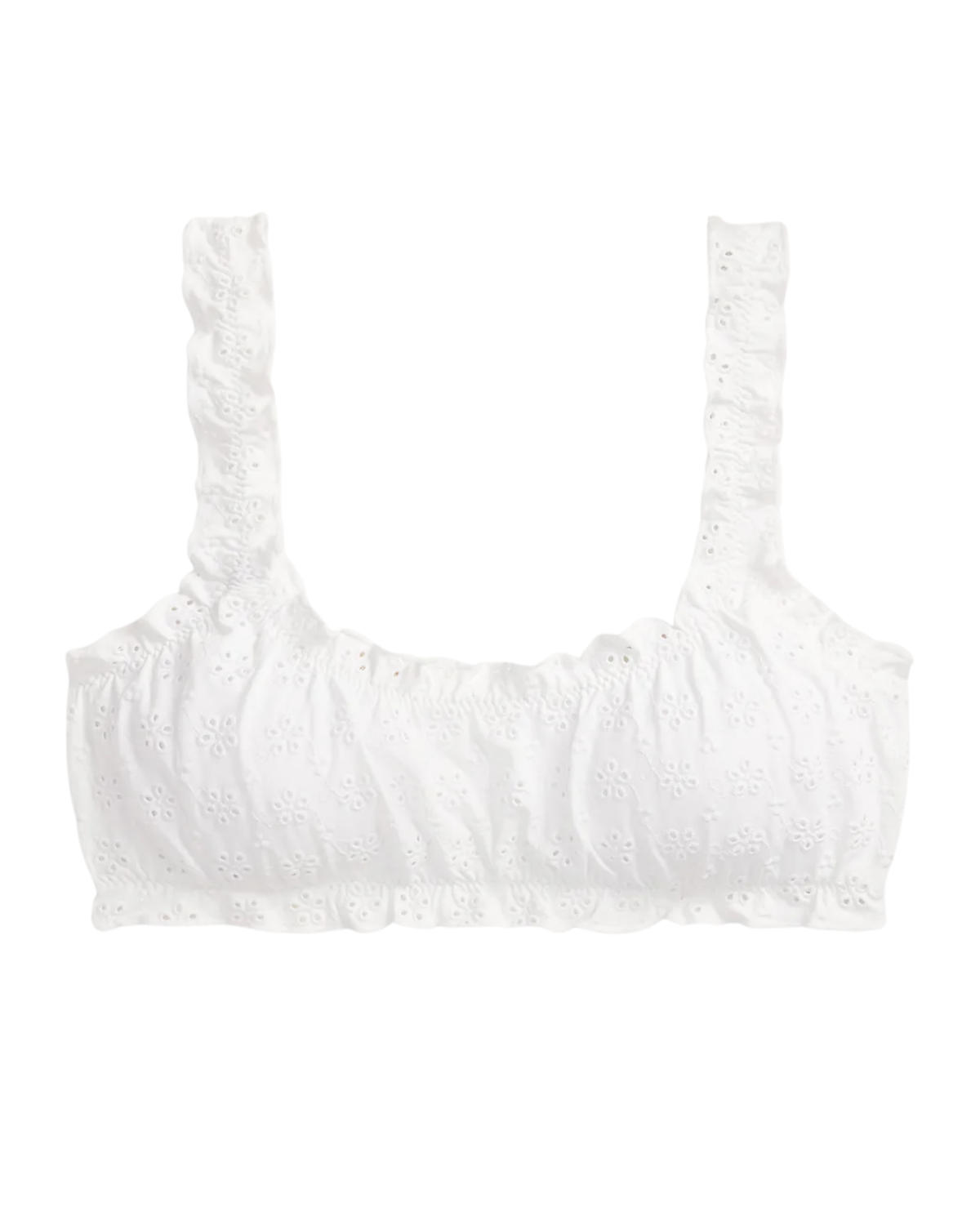 white eyelet ruffle bikini top