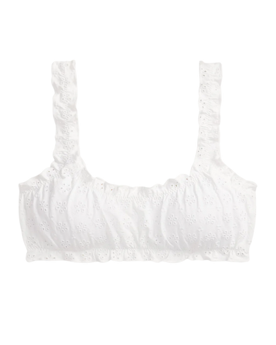 white eyelet ruffle bikini top