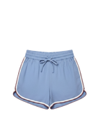 blue short with white and red trim