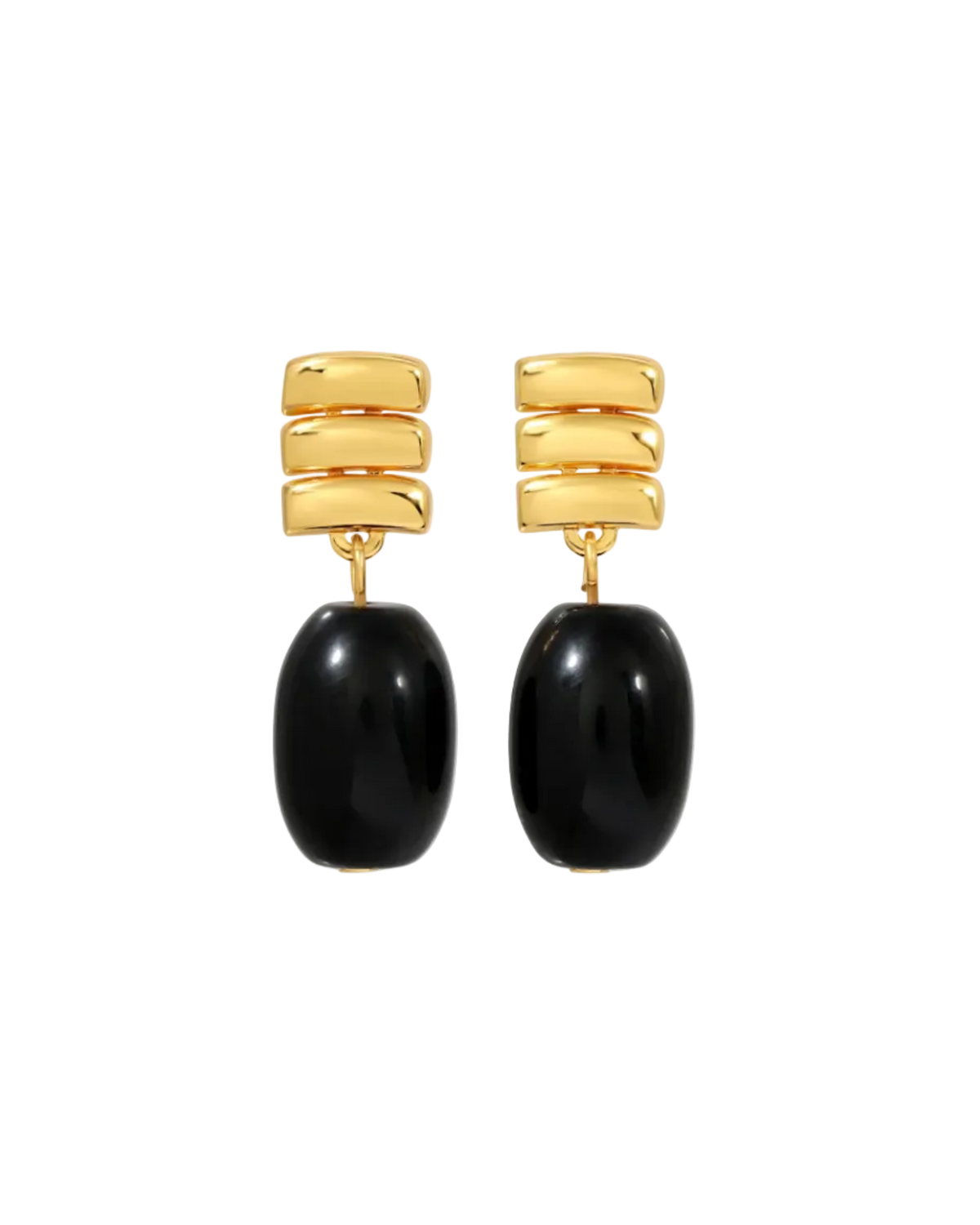 gold drop earring with black stone