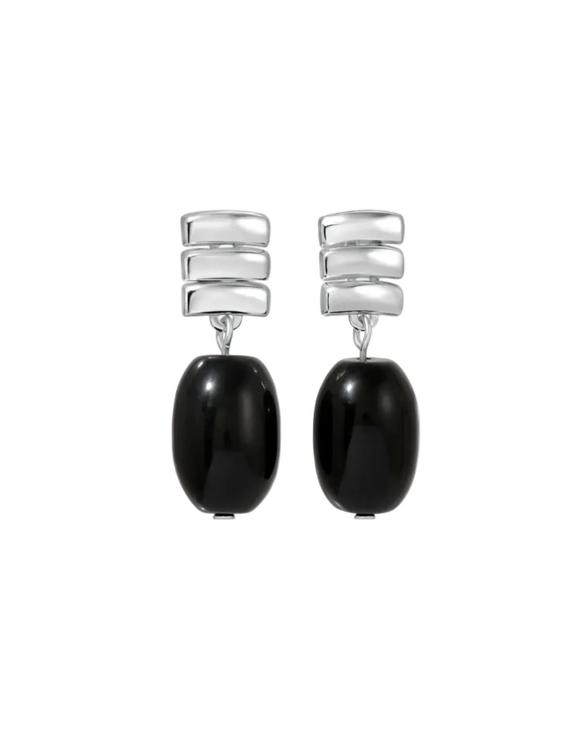 silver drop earring with black stone