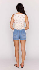 mesh cream tank top with a floral print