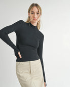 Sadie and Sage Ronan Knit Turtleneck Top in black