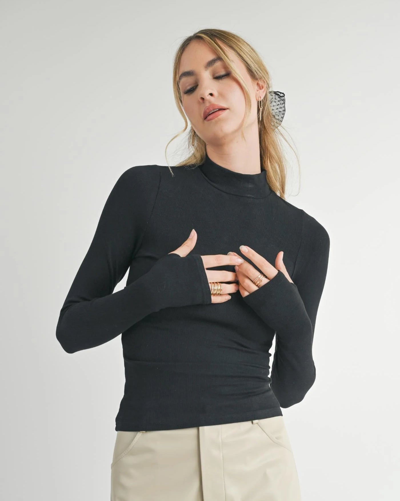 Sadie and Sage Ronan Knit Turtleneck Top in black