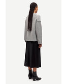 grey knit sweater with samsoe written in red