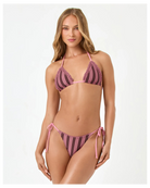 brown and pink stripe bikini top with lace trim