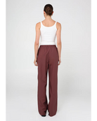 sporty pant in burgundy with cream stripe down the side