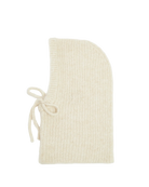 beige knit balaclava with a tie