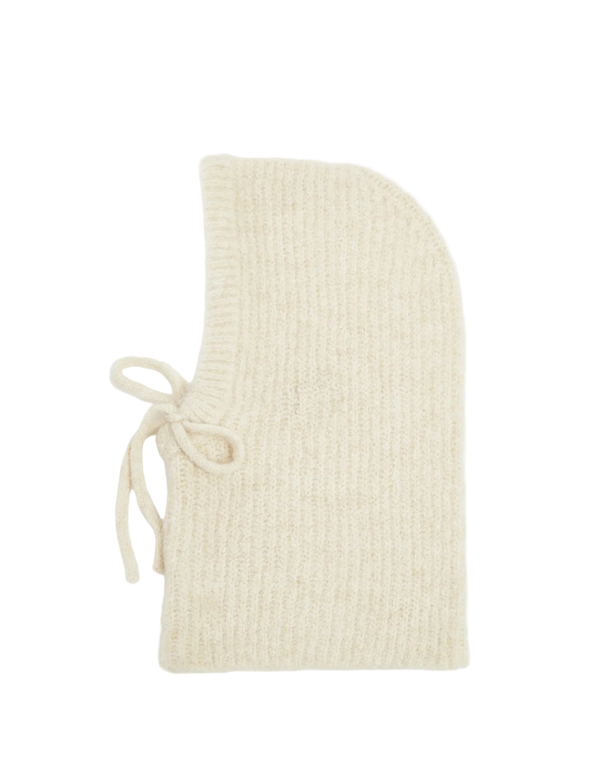 beige knit balaclava with a tie