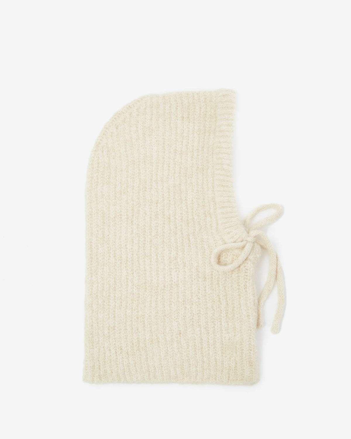 beige knit balaclava with a tie
