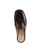 Brown leather slip on loafer with tassel