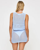 blue crochet mini skirt cover up