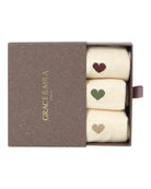 cream socks with a printed heart on the side