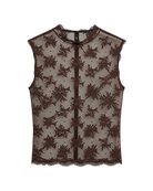 brown sleeveless sheer top with details all over
