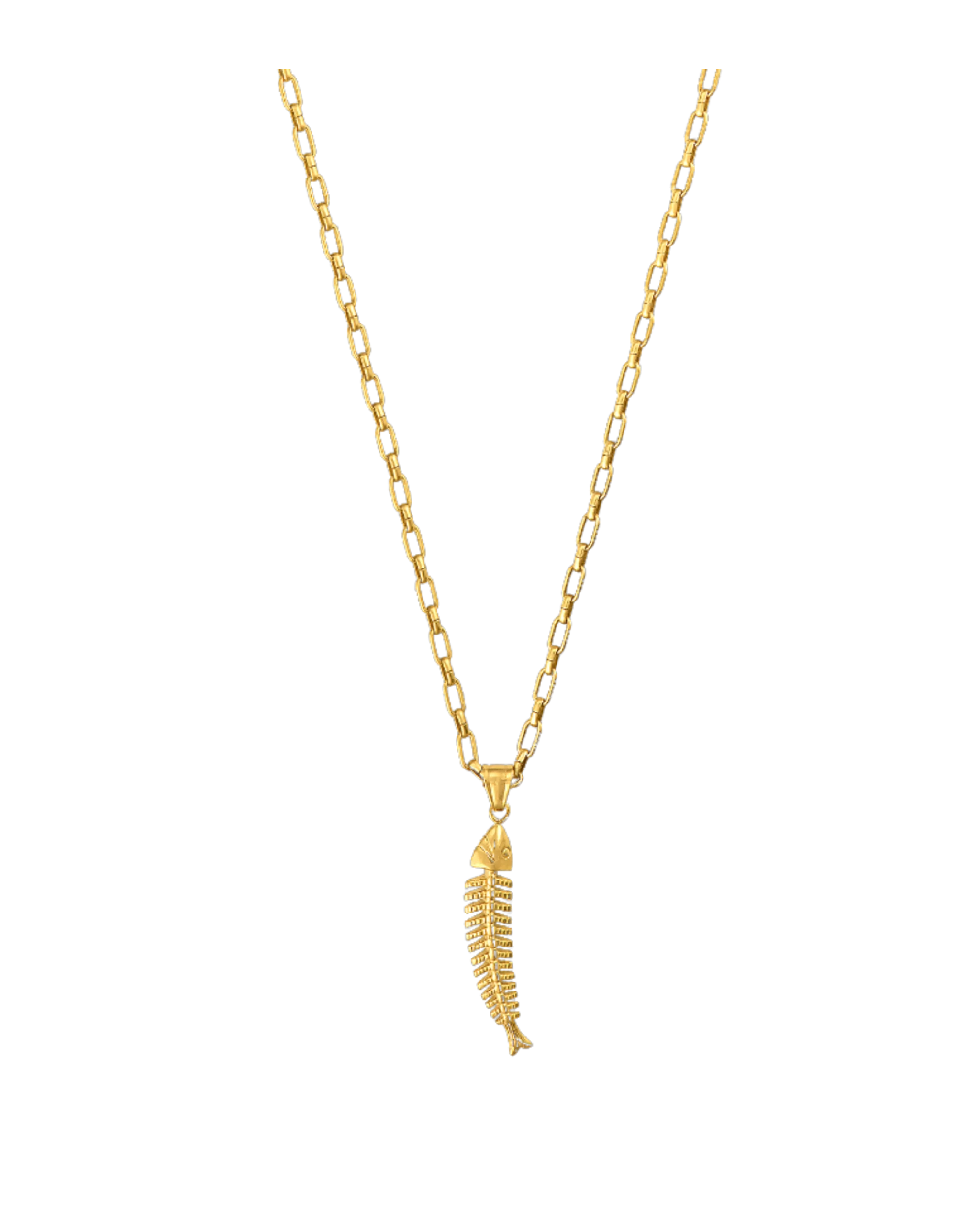 gold link necklace with a fish pendant