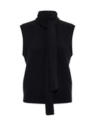 black turtleneck sleeveless shirt with a built in scarf