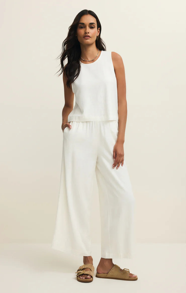 cropped white linen pant